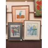 Three framed and glazed limited edition prints of birds titled "quartet of parrots on the fence"