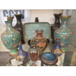 A selection of cloisonne vases, dishes,