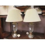 Two cut glass and metal table lamps with shades