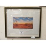 A framed and glazed print titled "caution: cyclists!" signed in pencil John Murray