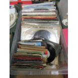 A tray containing LPs and 45rpm records to include The Beatles