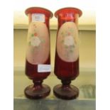 A pair of 19th century red glass and etched vases CONDITION REPORT: Scratches to