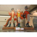 Three small scale dummy boards of foxes dressed in hunting regalia CONDITION REPORT: