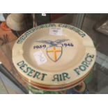 A mid-20th century military style ashtray marked 'Desert Air Force' from WWII era by Maioliche