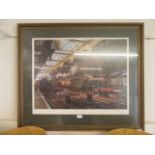 A framed and glazed Terrance Culio steam locomotive print