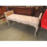 A reproduction cream painted double bergere-ended window seat CONDITION REPORT: Some