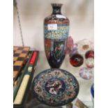 Two modern cloisonne style items to include a vase and dish CONDITION REPORT: Slight