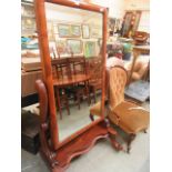 A Victorian mahogany inlaid cheval mirror