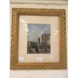 An ornate gilt framed and glazed print of 18th century street scene