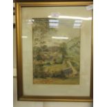 A framed and glazed possible watercolour of country mountain scene