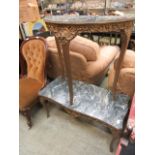 A gilt painted marble effect rectangular table together with a similar matching demi-lune table