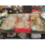 Three trays of assorted cut and pressed glass ware to include bowls, drinking vessels etc.