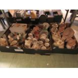 Three trays of modern decorative ceramic ware to include bread bin, mugs, storage jars etc.