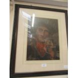 A framed and glazed oelograph of elderly gentleman smoking pipe