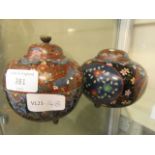 Two cloisonne style lidded jars