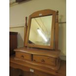 A modern pine dressing table mirror with swing mirror and two trinket drawers