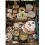 Two trays of ceramic ware to include Toby jugs, planters, plates,