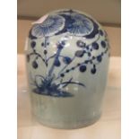 A blue and white ceramic Chinese ginger jar minus lid