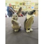Two Royal Copenhagen ceramic models, one of a penguin,