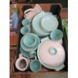 A tray of Poole pottery tableware to include tureen, plates, coffee set,