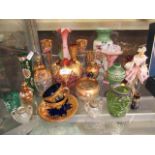 A large collection of gilt coloured glassware to include bud vases, bowls,