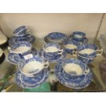 A blue and white Copeland Spode part tea set comprising of cups, saucers,