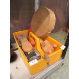 A shoe cleaning box containing webbing, wire wool, mallet,