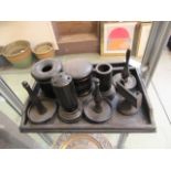 An ebonised wooden dressing table set in tray