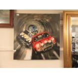 A stretched canvas of Minis through tunnel