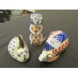 Three Royal Crown Derby paperweights in the form of squirrel, rabbit,