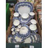 A tray of blue and white dinner service by Dresden porcelain company to include cups, saucers,