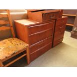 A teak chest of four drawers together with one other chest of five drawers