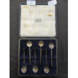 A cased set of six silver hallmarked bean spoons approx weight;