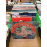 A box containing an assortment of LPs to include the three little pigs, David Soul, Diana Warwick,