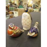 Three Royal Crown Derby paperweights in the form of birds