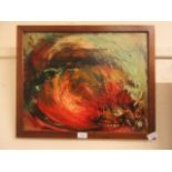 A framed abstract oil painting