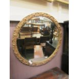 An ornate circular gilt framed bevel glass mirror