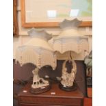 Two table lamps with resin moulded figures of children and animals