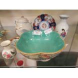 A selection of oriental style ceramic ware to include teapot, vases, bowls,