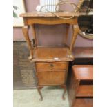 A reproduction bur walnut bedside cabinet along with matching occasional table