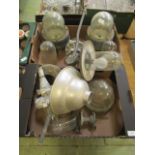 Two trays of early 20th century industrial style lighting