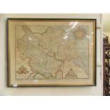 A framed and glazed map of Yorkshire after Saxton