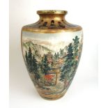 A large early 20th century Japanese Satsuma vase decorated with two panels depicting a tiger and a