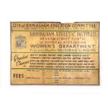 An early 20th century 'Birmingham Athletic Institute' women's department advertising board, h.