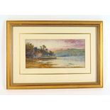 F Walters (British 19th century) cottage by lake signed watercolour 33 cm x 16 cm