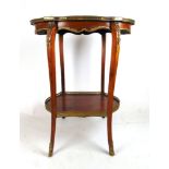 A 19th century and later French brass mounted walnut and rosewood marble topped occasional table,