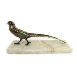 Rene Varnier (20th century) a polychrome finished bronze model of a pheasant on a marble plinth, l.