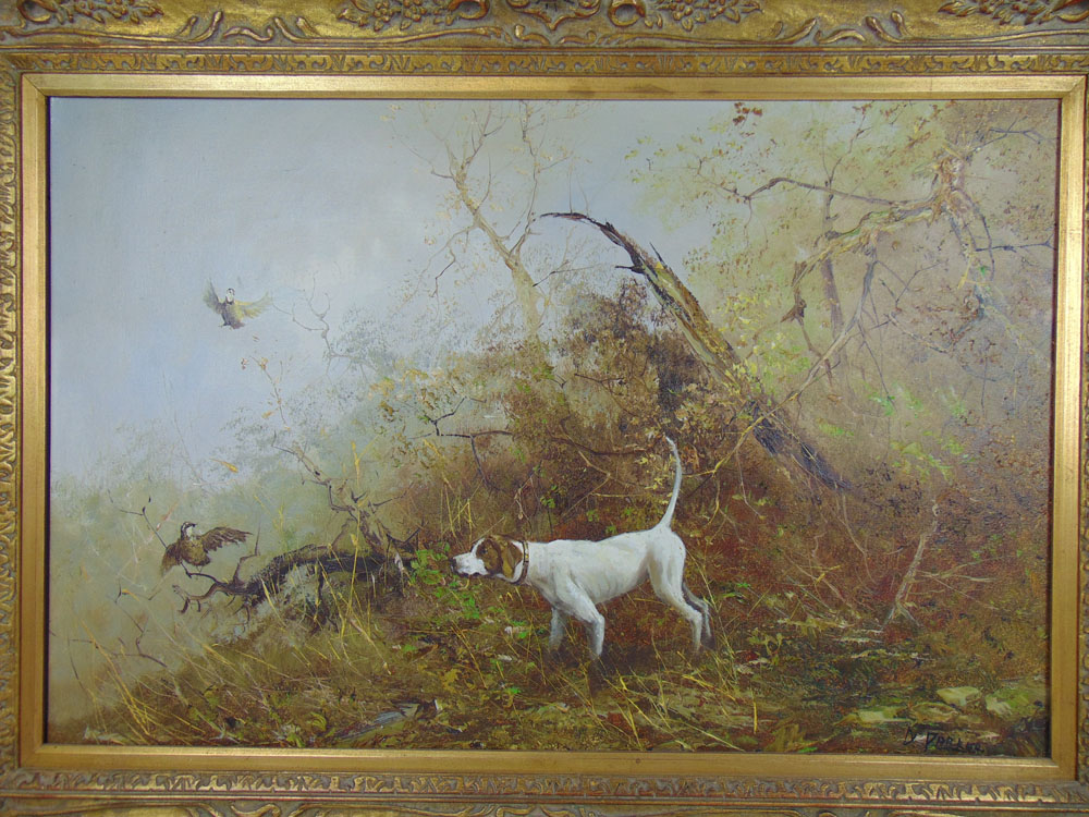 D Parker (British 20th century) Gun dog flushing game birds signed oil on canvass 91 cm x 60 cm - Image 2 of 2