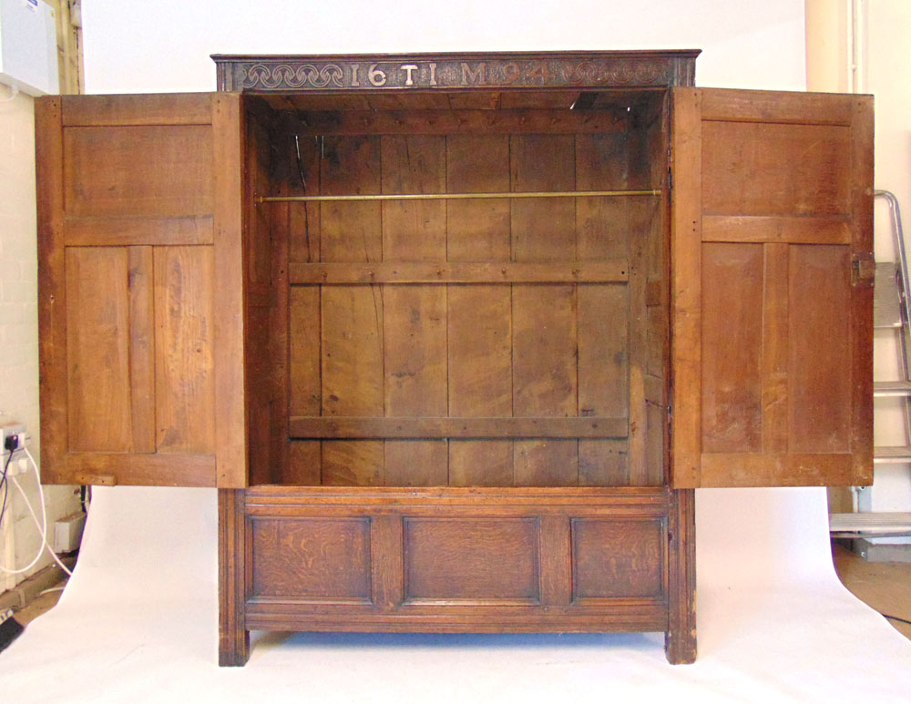 A late 17th century oak paneled cupboard, - Image 3 of 3