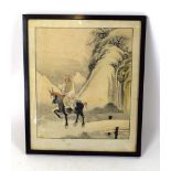 Japanese School, An Immortal riding on a horse, unsigned, no character marks, watercolour,